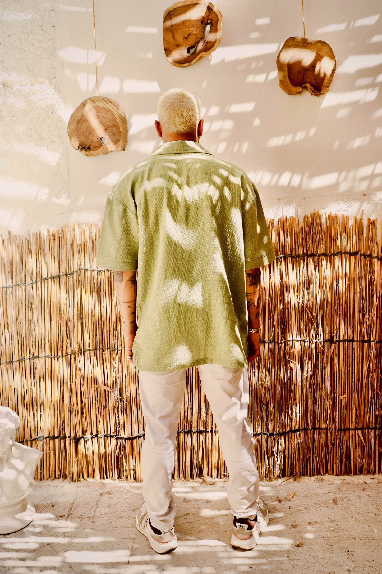 Waffle Knit Shirt in Olive Green