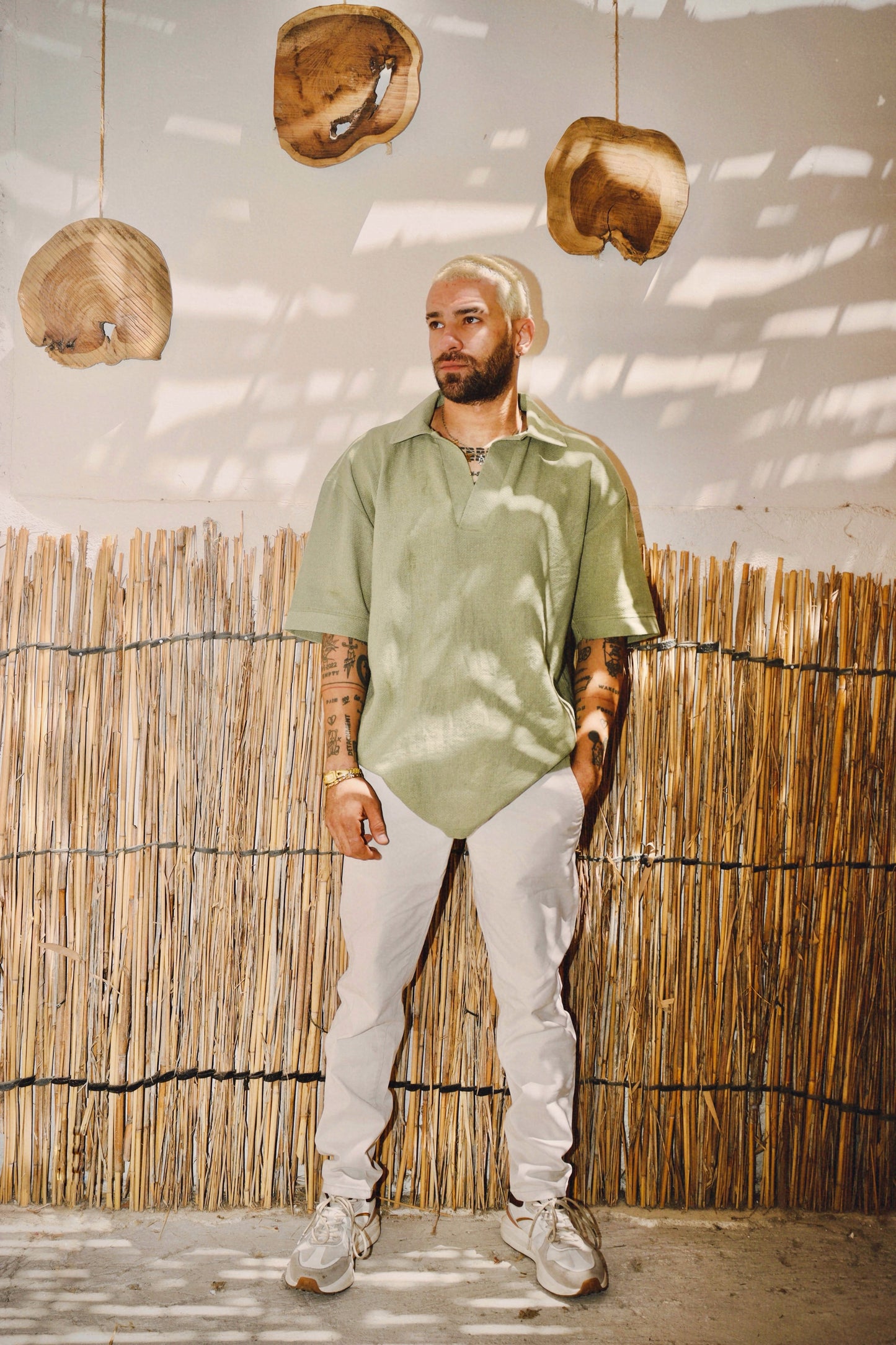 Waffle Knit Shirt in Olive Green