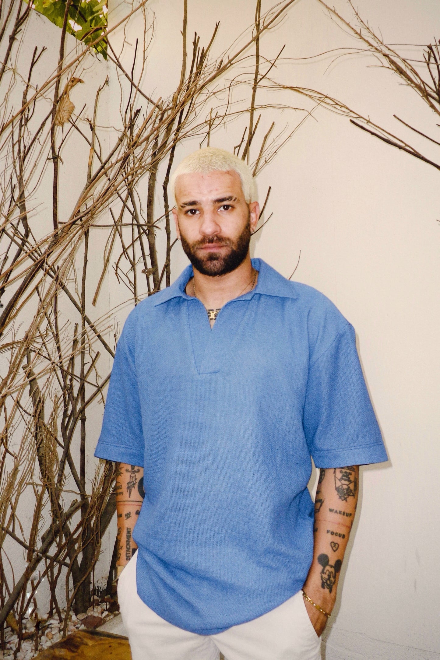 Waffle Knit Shirt in Blue