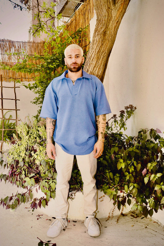 Waffle Knit Shirt in Blue