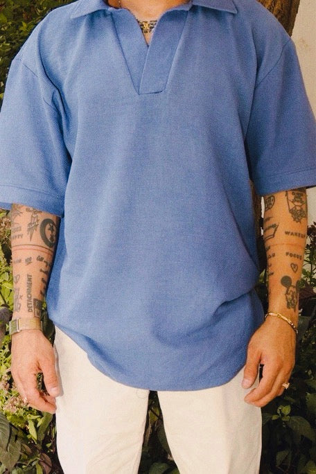 Waffle Knit Shirt in Blue