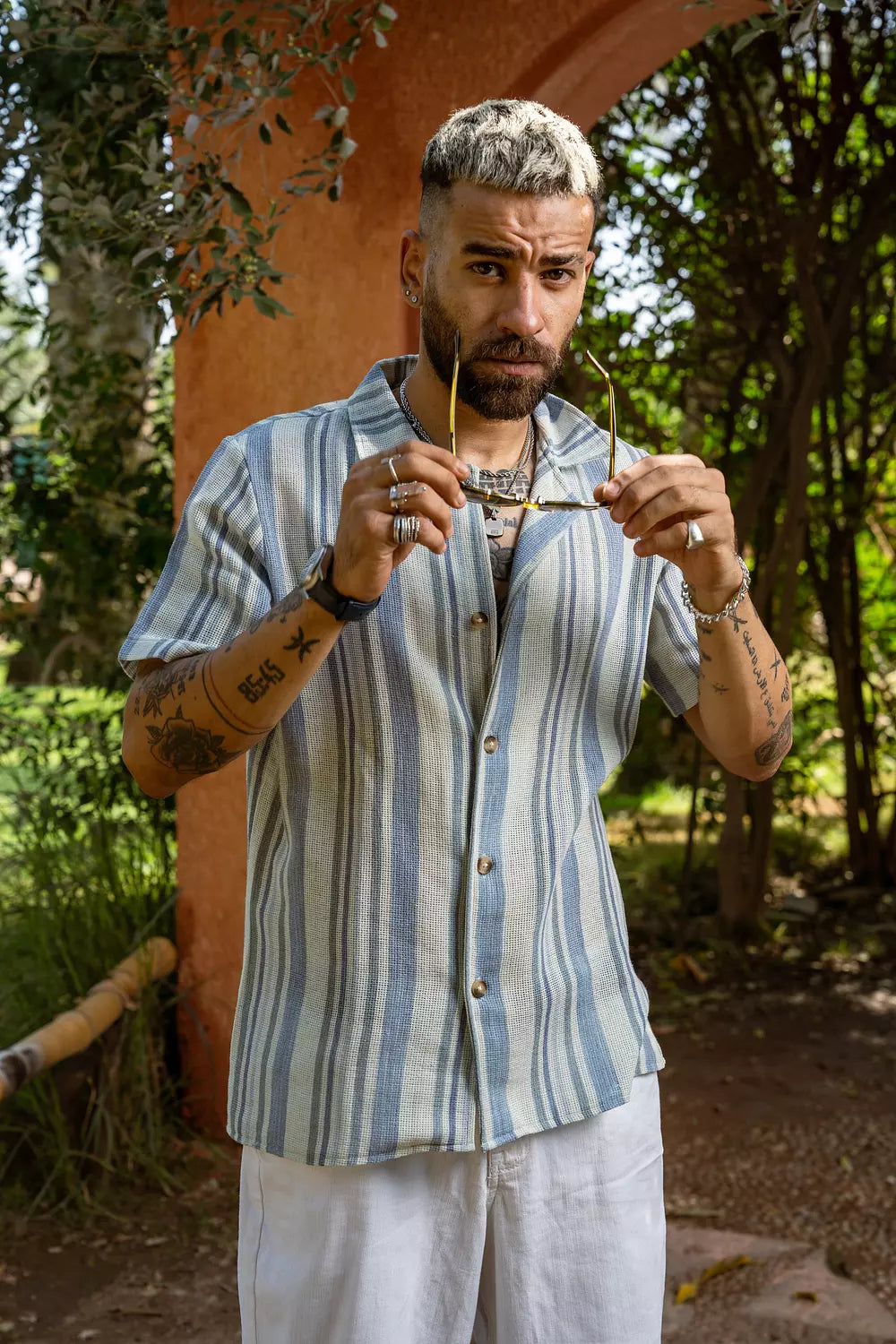 Coastal Palm Stripe Shirt