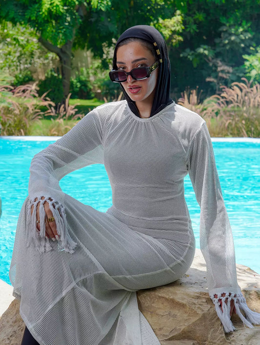 White seafoam crochet dress
