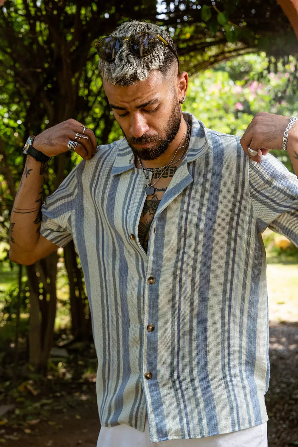 Coastal Palm Stripe Shirt